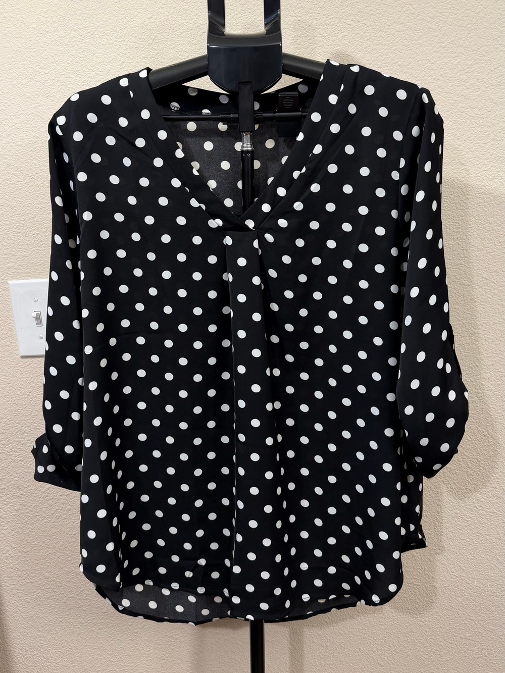 Corporate Chic Black and White Polka Dot Blouse XL | Business Casual Office Chic